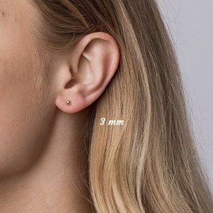 10K Genuine GOLD Ball Stud Earrings 3mm HypoAllergenic Stamped 10K